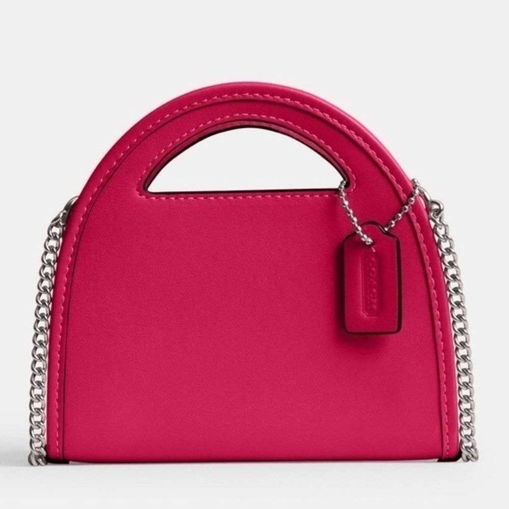 NWT COACH Top Handle Card Case Dragonfruit Pink Chain Leather Crossbody CT879